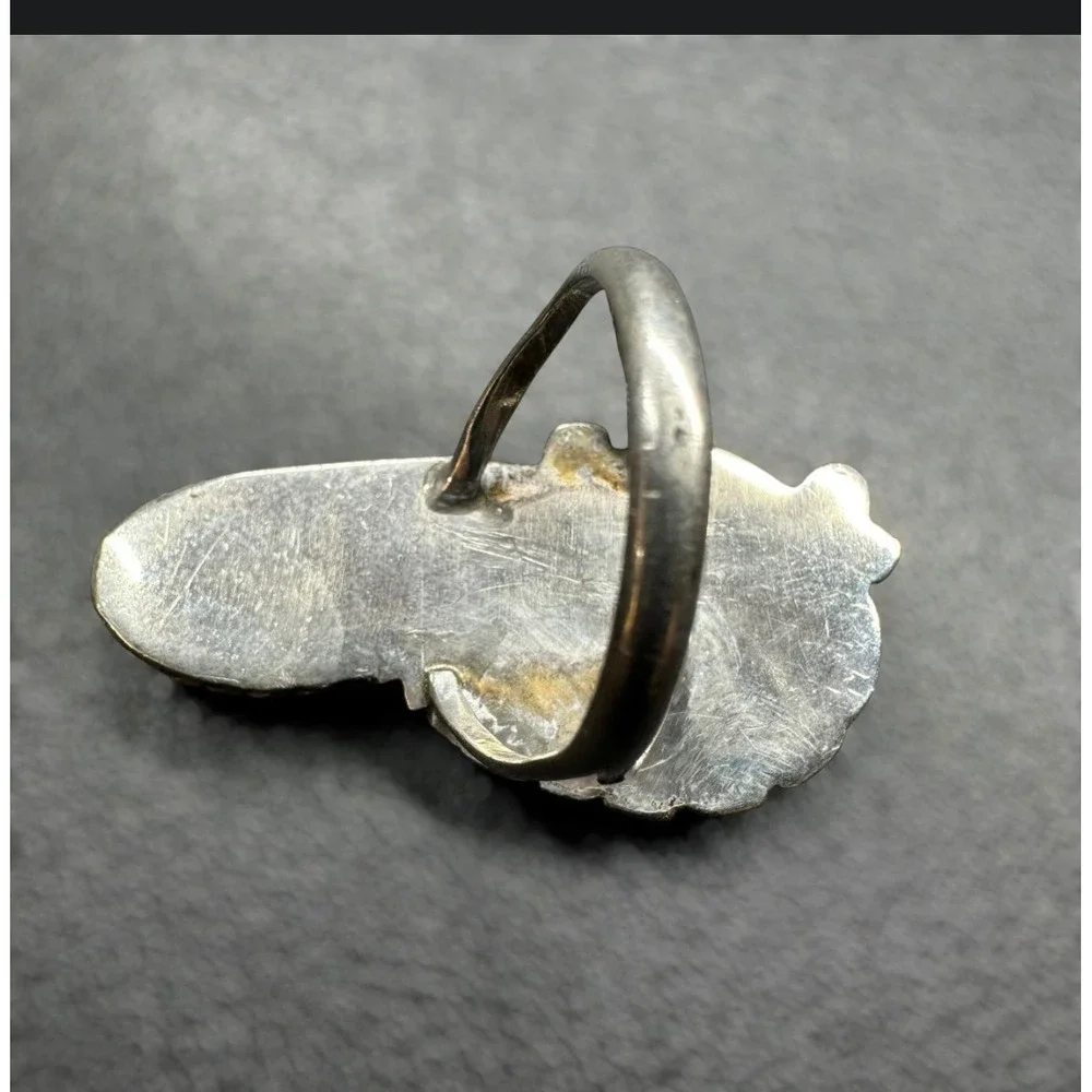 Sterling Silver Mother of Pearl Leaf Statement Ring Size 7.25 Southwestern Style